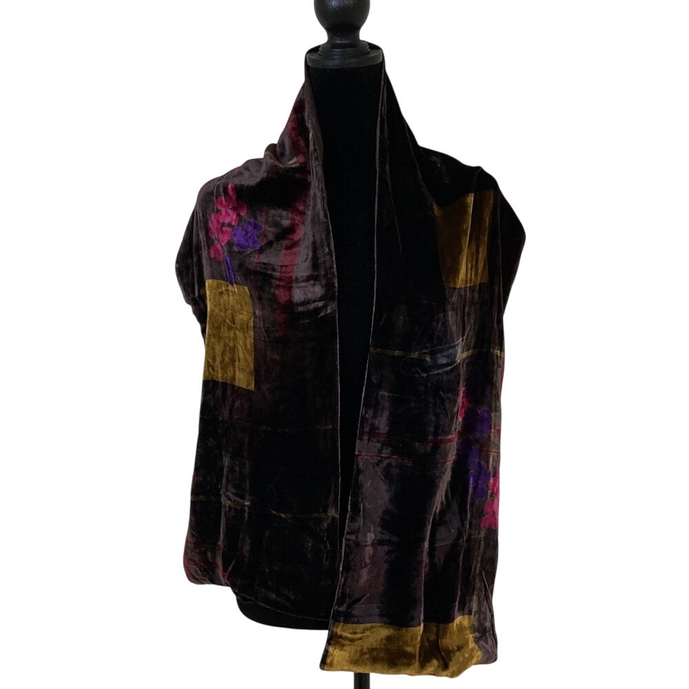 Womens Velvet Silk Chiffon‎ Scarf Floral Patchwork Print 58x10 Elegant Artsy